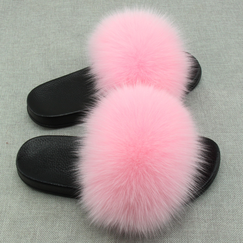 

2020 Real Fur Slippers Women Fashion Sliders Spring Summer Autumn Fur Slides Indoor Outdoor Flat Sweet Ladies Shoes Size 45, Blue;gray