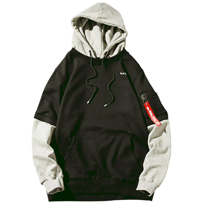 

Cool Sweatshirt Men Hip Hop patchwork Long Sleeve Pullover contrast Hoodies Sweatshirt hoodies Men high quality, Gray