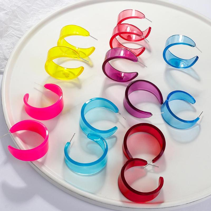 

Dangle & Chandelier AMORCOME Korea Acrylic Geometric C Shape Earrings Transparent Candy Color Big Drop For Women Girls Gift Party Jewelry