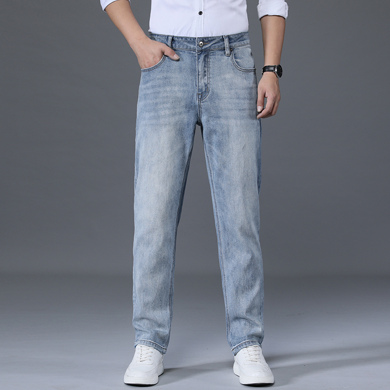 

jeans male denim jeans men Designer Trousers Casual Straight Elasticity pants Lycra-blend Denim Pants Fading Tight-leg Jeans, Sky blue