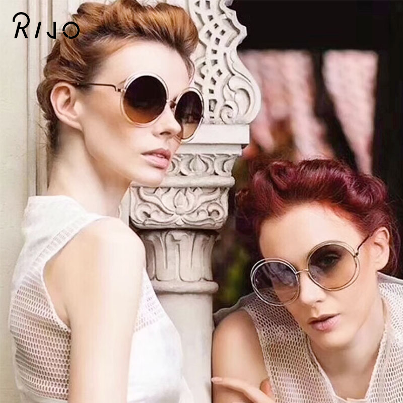 

New Creative Retro Sunglasses Women Round Oversized Lens Gradient Sunglasses Fashion Metal Frame Gafas
