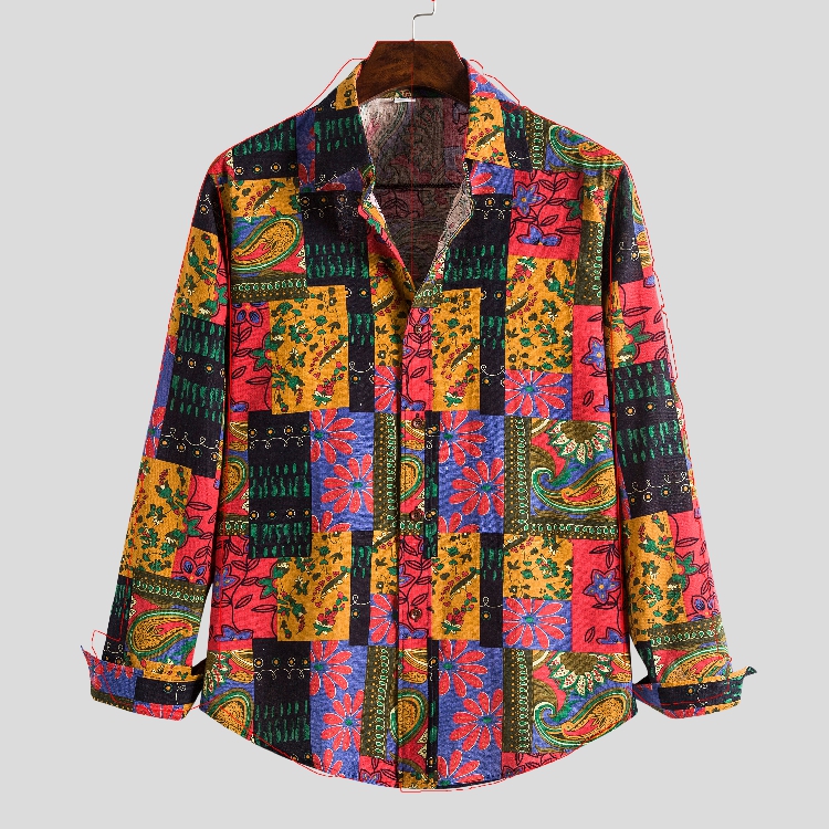 

Chinese Vintage style Long sleeve Floral Printing Casual shirts Cotton Plus size S-XXL Fashion men Blusas Retro stylish shirts, Cs148