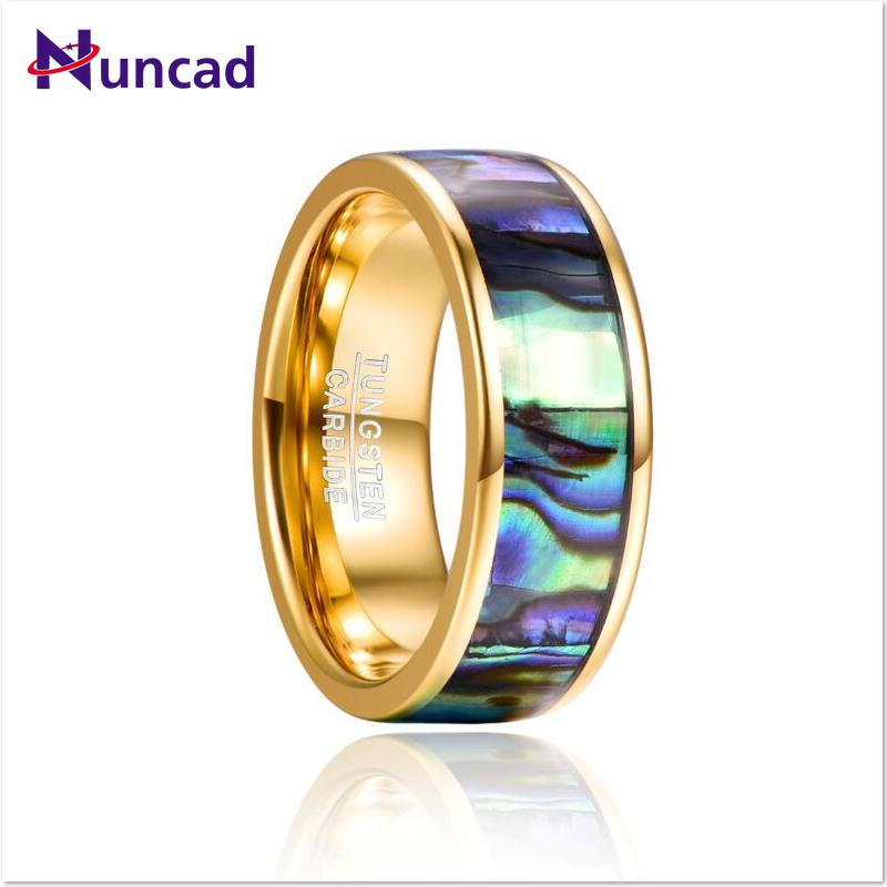 

8mm Wide Tungsten Carbide Ring Electroplated Gold Inlaid Shell Tungsten Steel Ring