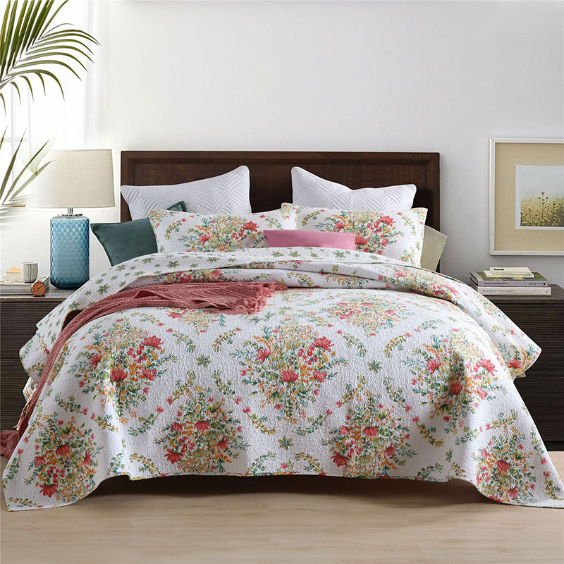 

Comforters & Sets CHAUSUB Cotton Bedspreads For Bed Quilt Set 3pcs Flower Quilted Quilts Cover Shams  Queen Size Coverlet Print Blanket, White