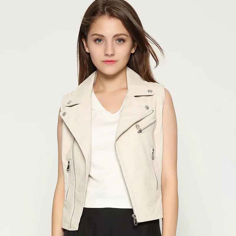 

Chic creamy-white Waistcoat Women 2020 Autumn Sexy Vest Faux Leather Ladies Slim Short Jackets Girls Stylish colete feminino