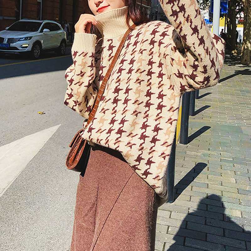 

Lazy Wind High-necked Sweater Women High-necked Long-sleeved Sweater Female Loose Casual Fashion Keep Warm Tops Autumn New 2020, Brown