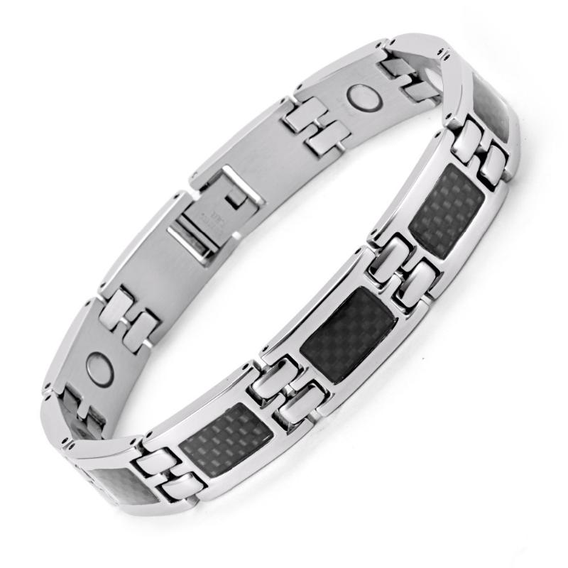 

Women Titanium Steel Black Carbon Fiber 4 Health Power Magnetic Balance Bracelet for Arthritis