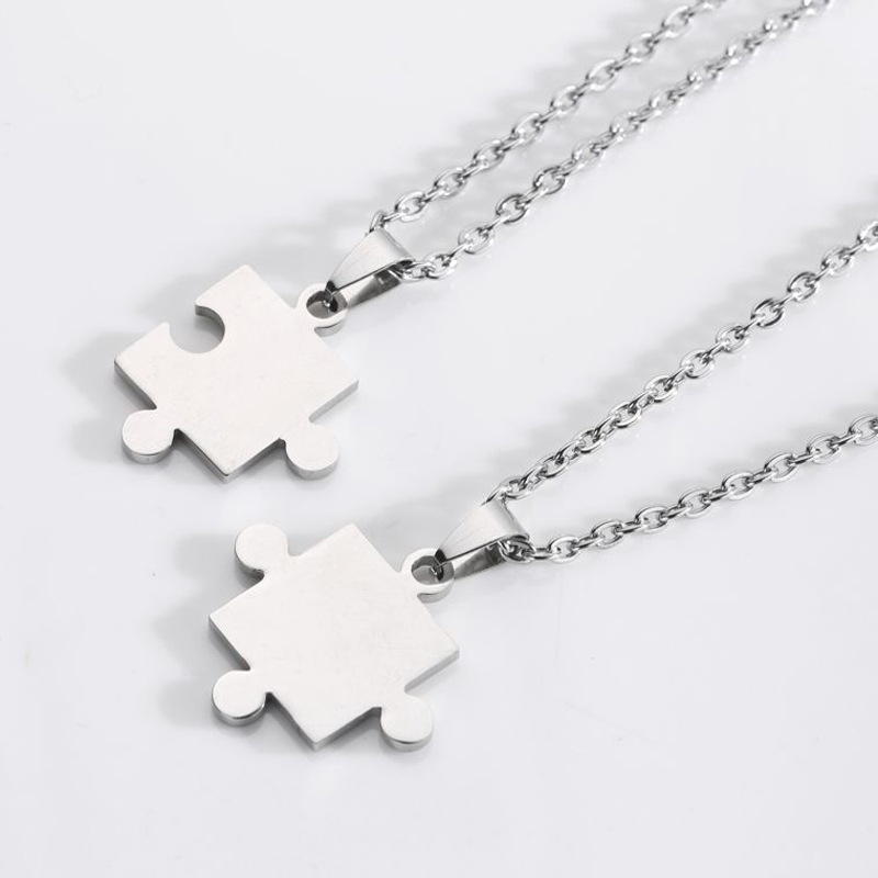 

10pcs Stainless steel love couple necklace titanium steel lovers European and American puzzle unisex gift necklace jewelry