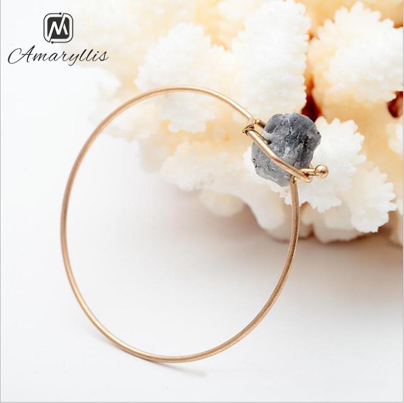 

Amaiyllis Elegant Stone Charm Bangle Bracelet For Women Simple Metal Handcraft Bracelet Bangle Open Jewelry Pulseras