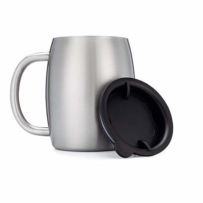 

Stainless Steel Coffee Beer Mugs With Spill-proof Lid 14OZ Double Walled Insulated Coffee Beer Tea Mug Tumbler With Handle, Silver