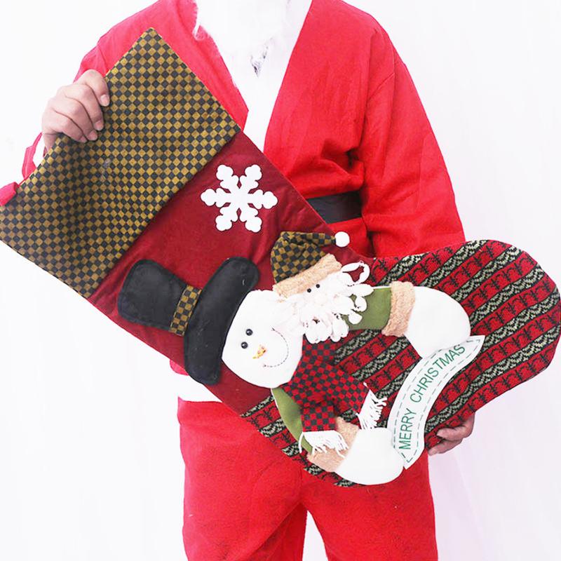 

Christmas Stocking Snowman Santa Claus Elk Pattern Xmas Trees Sock Hanging Pendant Candy Gift Bag Christmas Decorations for Home
