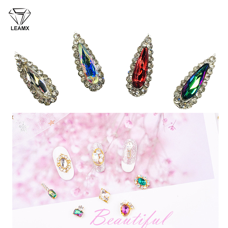 

LEAMX 10 PCS Water Drop Shape Shining Nail Decor Gemstone Rhinestone Nails Art Decorations Metal 3D Crystal Nail Jewelry L539