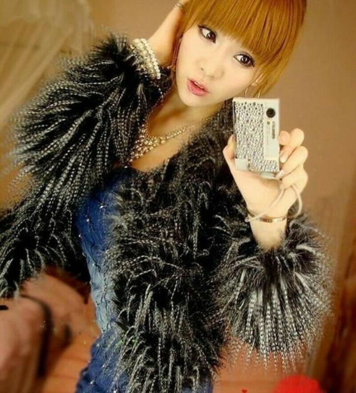 

Chic Fashion Women Faux peacock feathers Faux Fur Jacket Winter Party Dress Coat Slim Fit Casual Winter Jacket Outwear, As pic