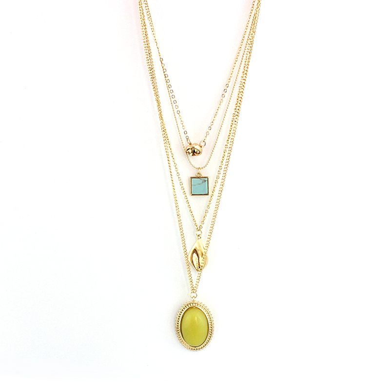 

MELIHE Female 2020 New Stone Pendant Gold Necklace High Quality Multi Layer Necklaces Collier Sne160103