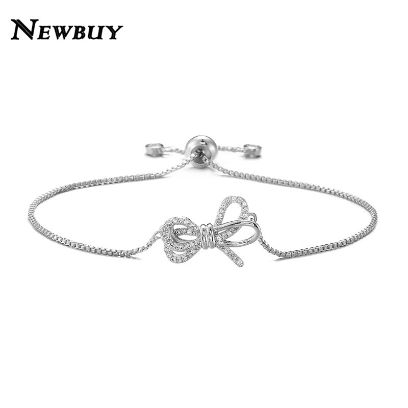 

NEWBUY Luxury + Cubic Zirconia Woen Party Jewelry Gold Color Bow Charm Bracelets For Women Girl Wedding Jewelry Gift