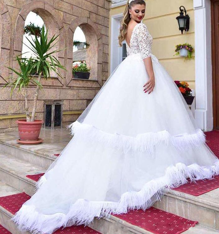solid white long sleeve wedding dress