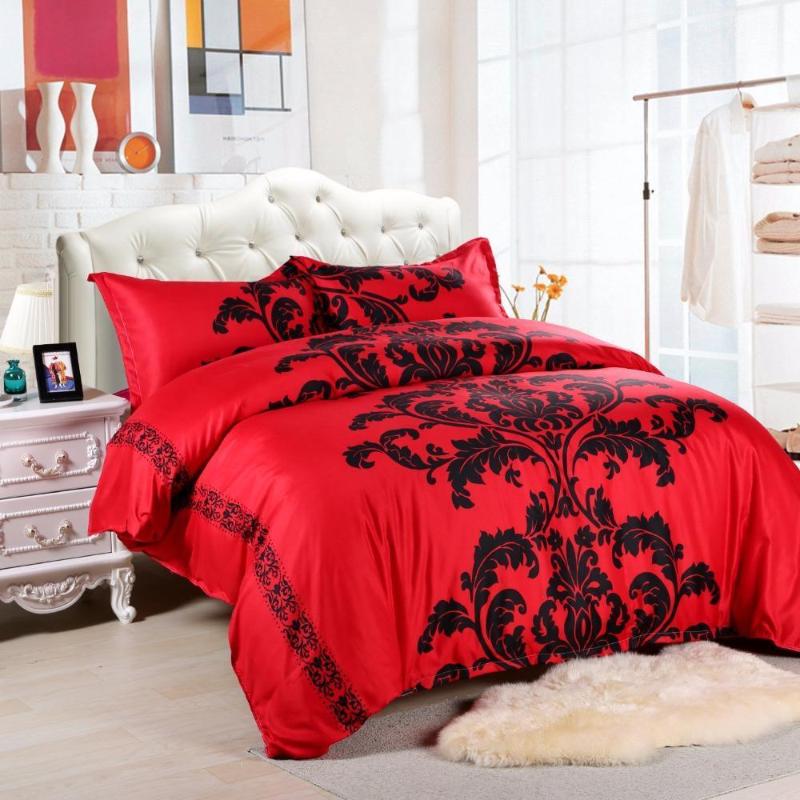 

J European Style Red&Black Printing Bedding Sets 3pcs Queen 228x228cm Bedclothes Bed Linen Duvet Cover Set(No Sheet No Filling