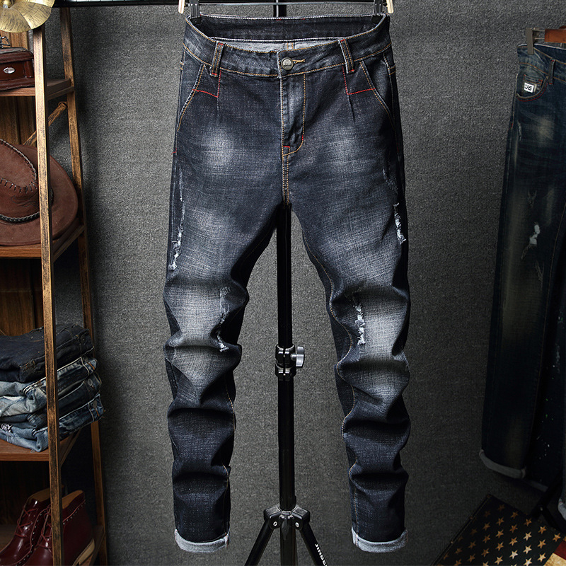 

Speed sell pass new men jeans stretch hole of cultivate morality fashion men's casual pants, See chart