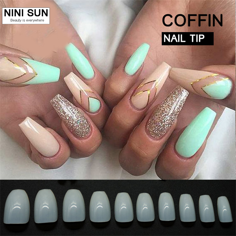 

New Arrival Coffin False Nail Art Design Tips 500Pcs/Set Natural Acrylic Polish UV Gel Sticker Salon Design Manicure art Tools