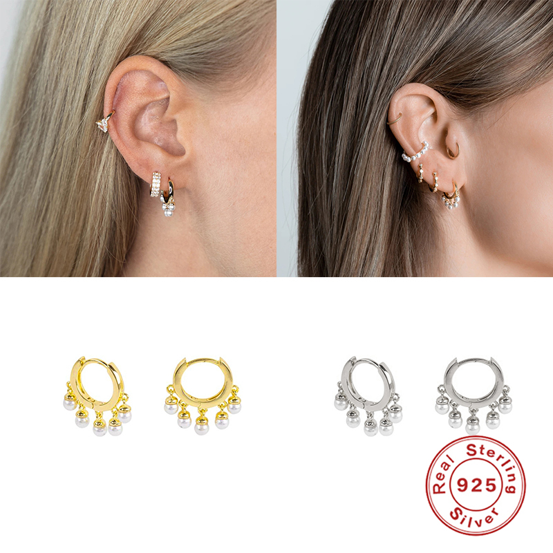 

100% 925 Sterling Silver Hoop Earrings For Women Earring Pearl Pendant Earrings brinco Fine Jewelry oorbellen Couple Gift