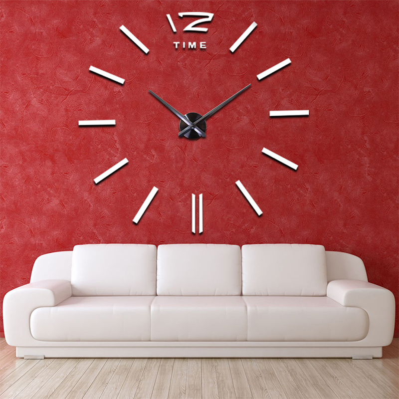 

Sale Wall Clock Watch Clocks 3D DIY Acrylic Mirror Stickers Living Room Quartz