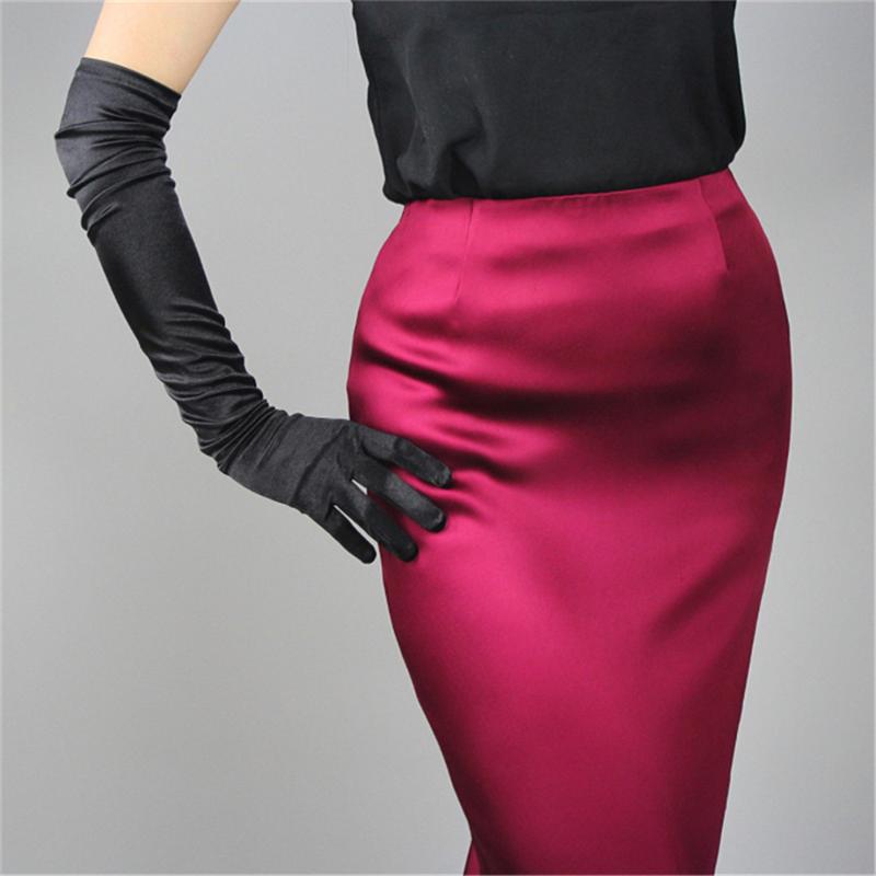 

Silk Gloves 58cm Elastic Silk Pearl Satin Black White Super Long Elbow Female Sunscreen Gloves 3-SCH58