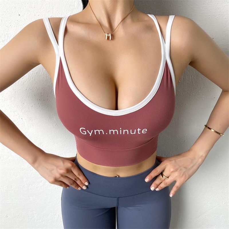 

Sexy Letter Strappy Fitness Workout Bras Women Back Cross Running Gym Athletic Sports Bras Top Mid Support Yoga Brassiere, Black