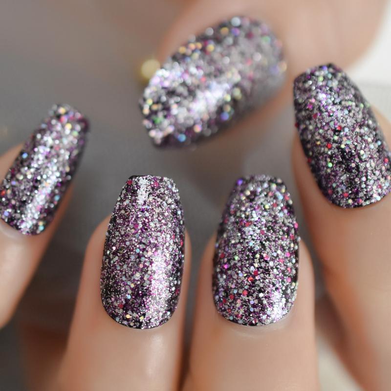 

Xmas Style Glitter Fake Nails Coffin Shape Mix Shimmer Christmas Elemant Fingernails Medium Size Nail Kit 24, L5262