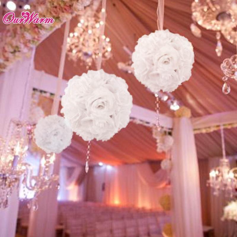 

Wholesale 18cm/7in Silk ribbon Rose Flower Ball Artificial Pomander Bouquet Kissing Ball Wedding Centerpiece Decorations supply