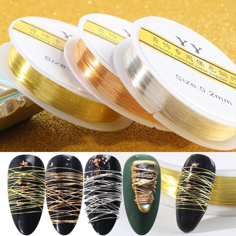 

18m/Roll 3D Metal Copper Wire Nail Art Decorations Jewelry Rose Gold Silver Alloy Rivets Charms Nail Design Line Manicure TR1541