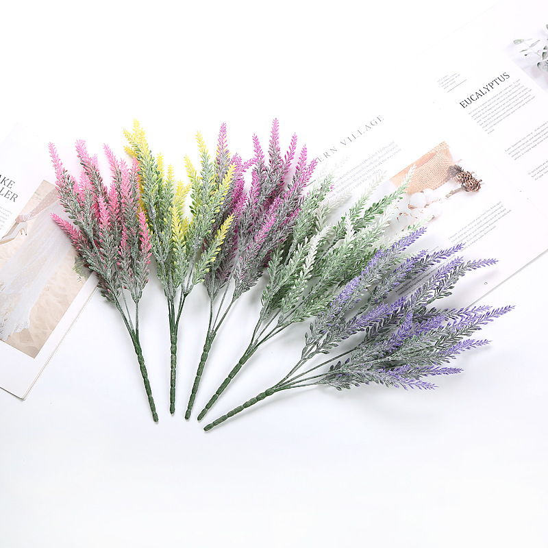 

5 Forks Wedding Party Artificial Lavender Flower Branch Romantic Provence Decoration Lavender Bouquet Fake Plants Home Decor, Random color