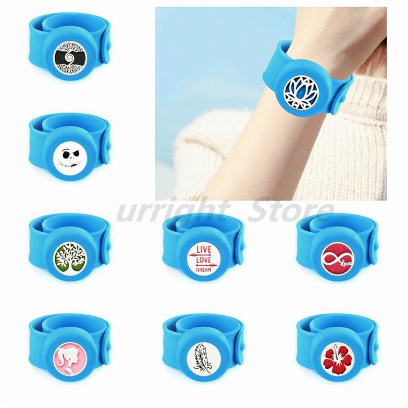 

Lovely girl feather tree of life skull kids gift Repellent diffuser Bracelet 25mm Essential Oil Diffuser locket bangle 10Pads