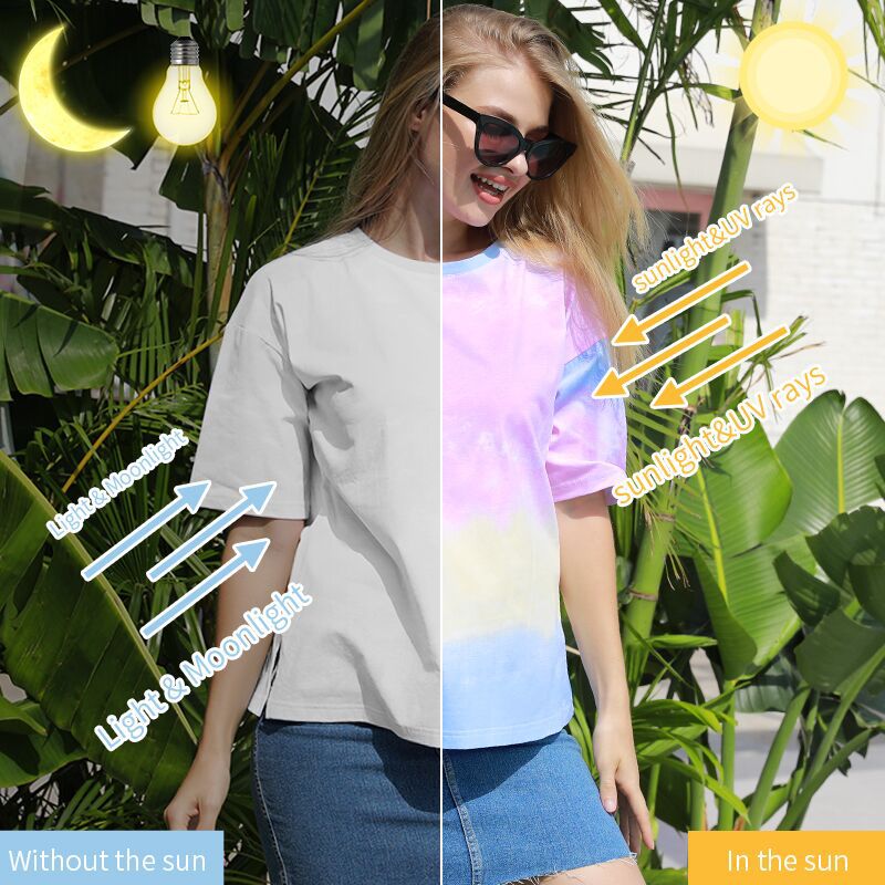 

TIE-DYE Color Changing T-shirts Women Comfortable Cotton Leisure Outdoor Short Sleeve Shirts-Color Change by Sunlights&UV Rays, As pic