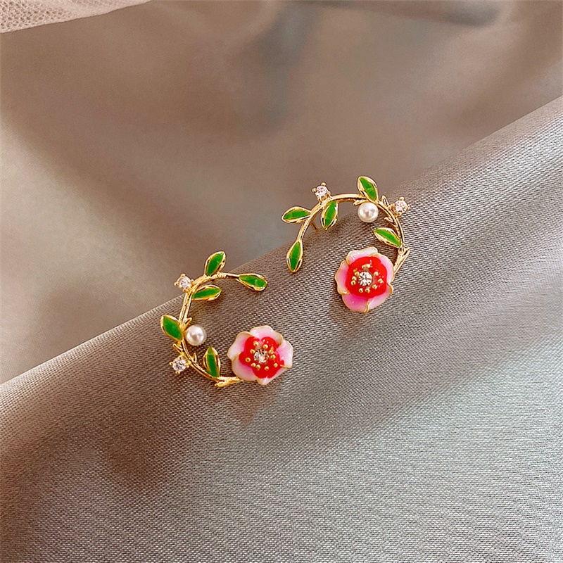 

Korean Hot Fashion Elegant Fresh Sweet Romantic Color Dripping Small Flowers Metal Earrings Simple Cute Women Jewelry Gifts