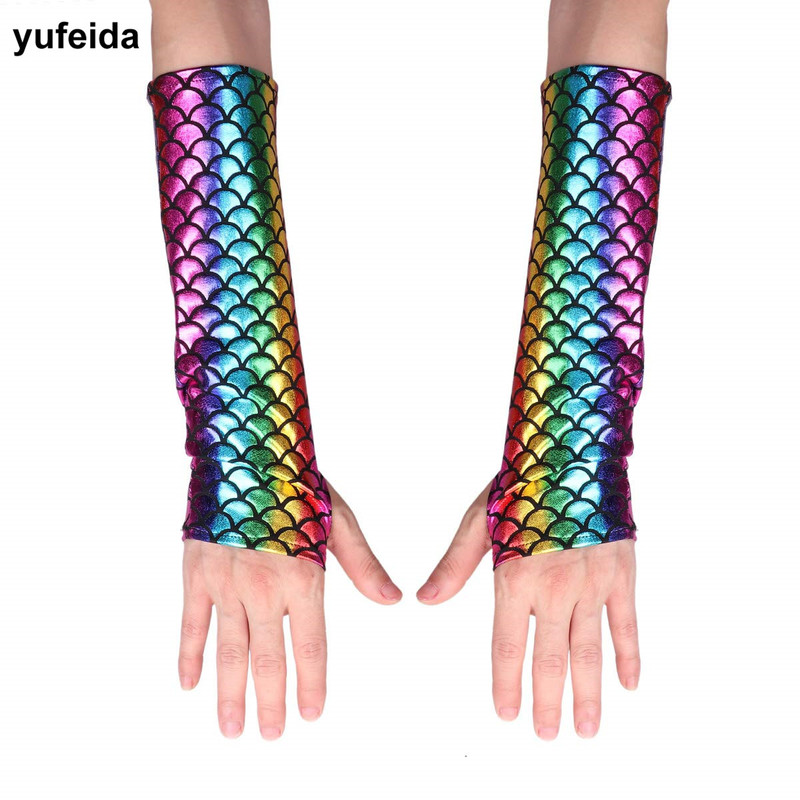 

Mid-arm Length Fish Scale Long Cosplay Date Night Party Gloves Arm Warmers Adult Women Halloween Costume Fingerless Gloves