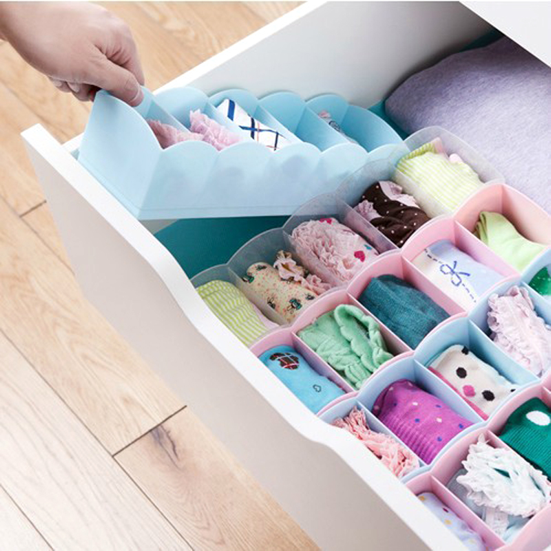 

1Pc Plastic Desktop organizer storage for Socks Bra Ties Cell Sorting Box Drawer With Five Grid Underwear Storage Box Organizer, Purple