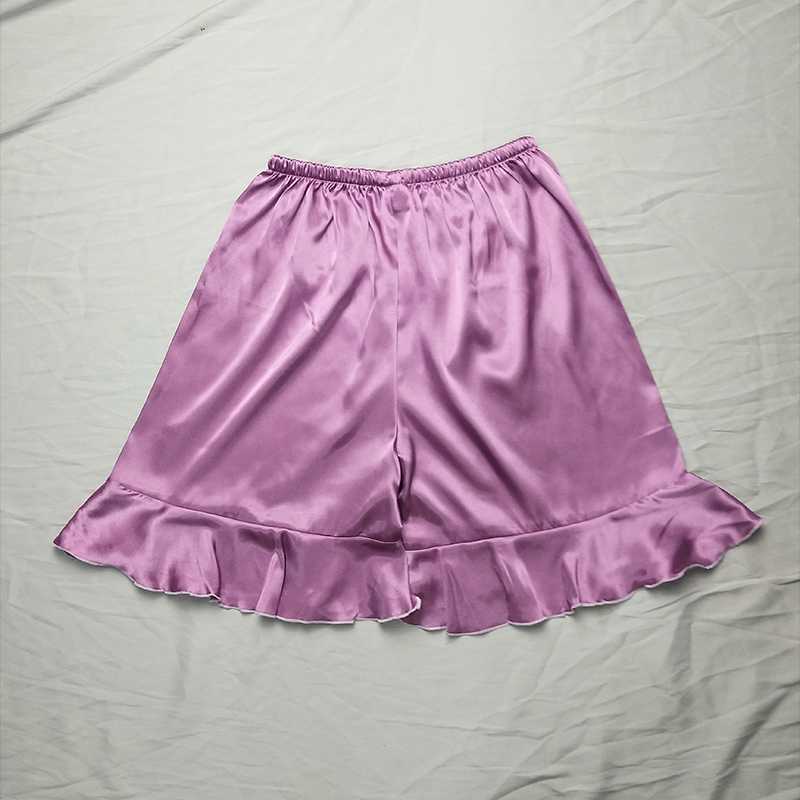 

Ruffles Solid Satin Silk Rayon Loose Straight Women Sleep Night Summer 2020 Homewear Nightwear Shorts Bottom Plus Size 4XL, Black