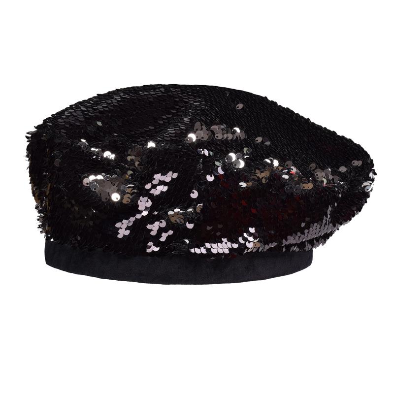 

Beret Hat For Women Sequin Flat Cap Paillette Silver Ladies Beanies Party Ladies double colors change Vintage Painter Hat Female, Fuchsia silver