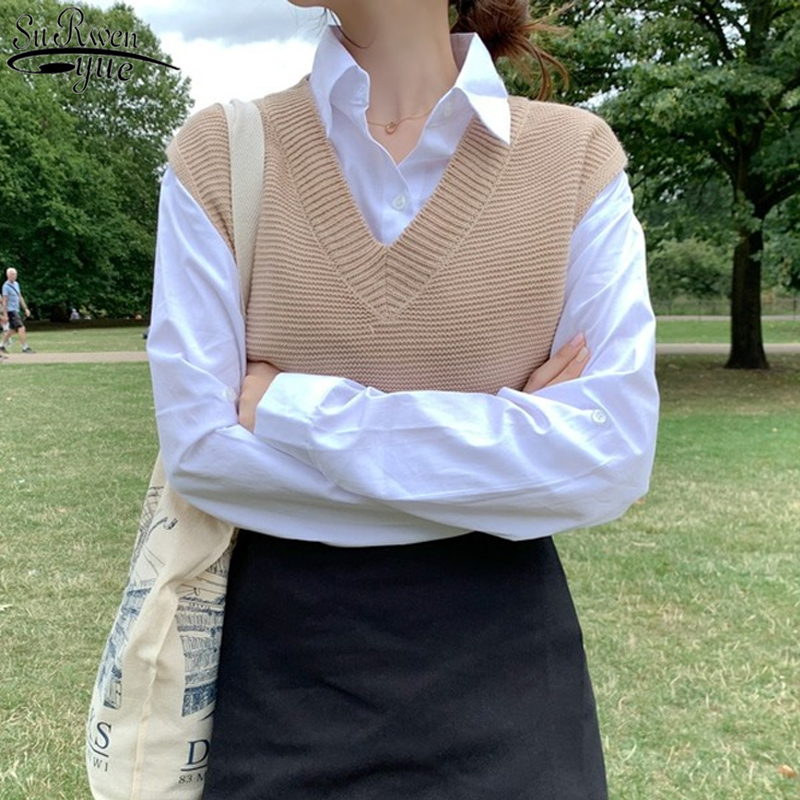 

Winter Outerwear  Spring Autumn Women's Vest Knitted Vest Solid Loose Sweater V Neck Knitted Womens Vests 10974, Khaki