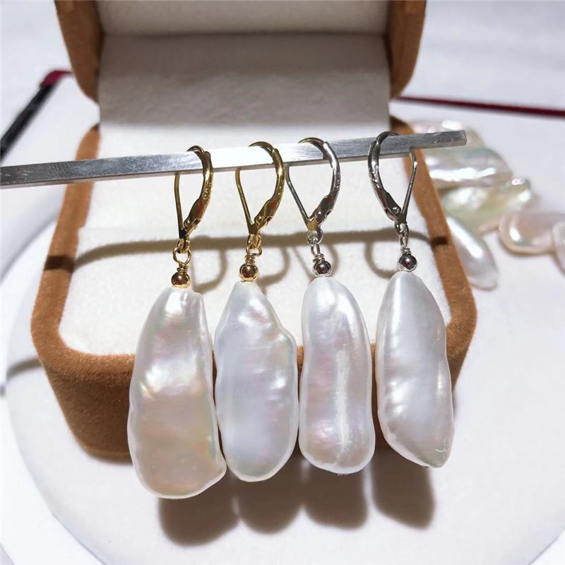 

New Fashion contracted Freshwater White Natural Pearl Reborn keshi Baroque11X28MM Earrings 925 Sterling Silver Hook