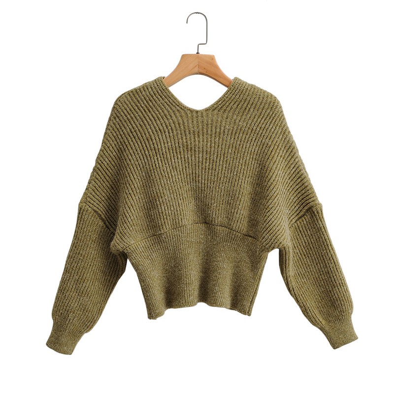

Army Green V-neck Cross Long Sleeve Pullover Fashion Women's Sweater Harajuku Korean Sweet and Sexy Warm Chic Female Sweater, Gn