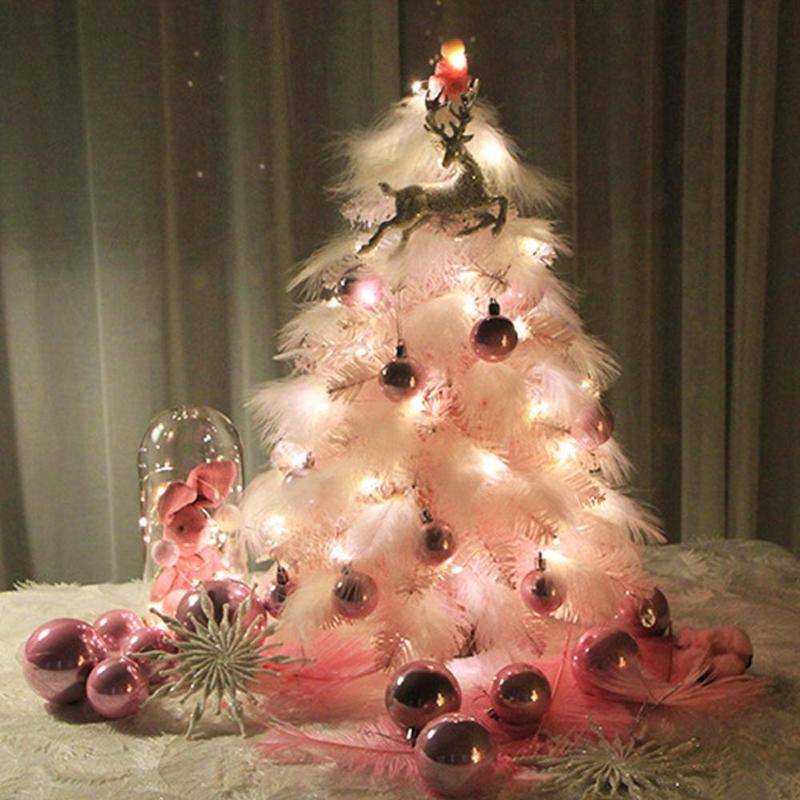 

Christmas Tree New Year's Products Decoration Table Top Pink Feather Christmas Tree Xmas Ornaments for Home