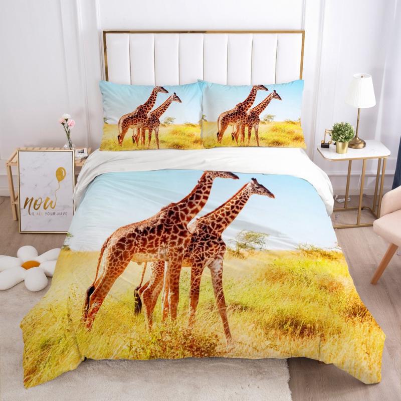 

3D Bedding Sets Bed Linens Duvet Quilt Cover Set Comforter Pillowcase King Queen Full Double Size Animal Giraffe Home Texitle, Giraffe002-camel-d