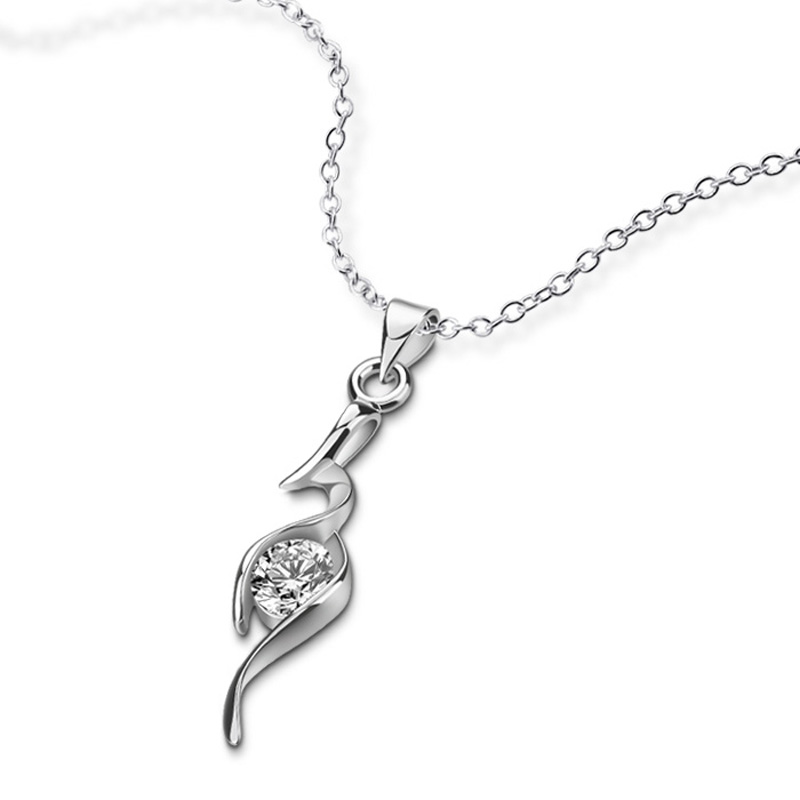

Zircon pendant silver jewelry 100% Solid 925 sterling silver women necklace elegant simple short section design clavicle chain