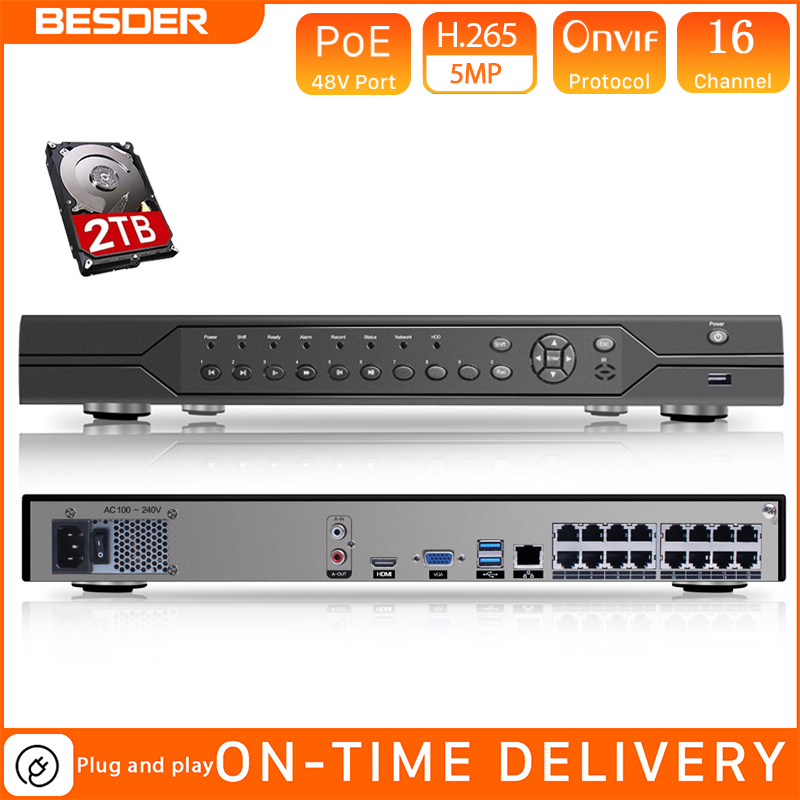 

BESDER H.265 H.264 16CH 5MP 8CH 4K 48V POE NVR P2P ONVIF 1080P Network Video Recorder for IP Camera Surveillance CCTV System