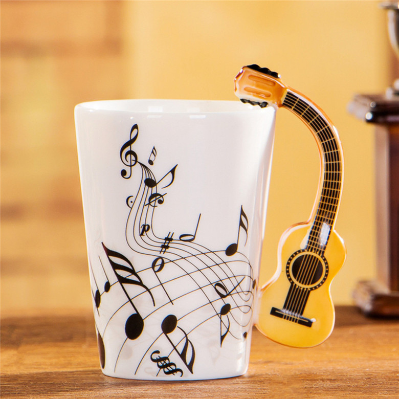 

400ml Music Mug Creative Violin Style Guitar Ceramic Mug Coffee Milk Stave Cups with Handle Coffee Mugs Novelty Gifts, Style 3