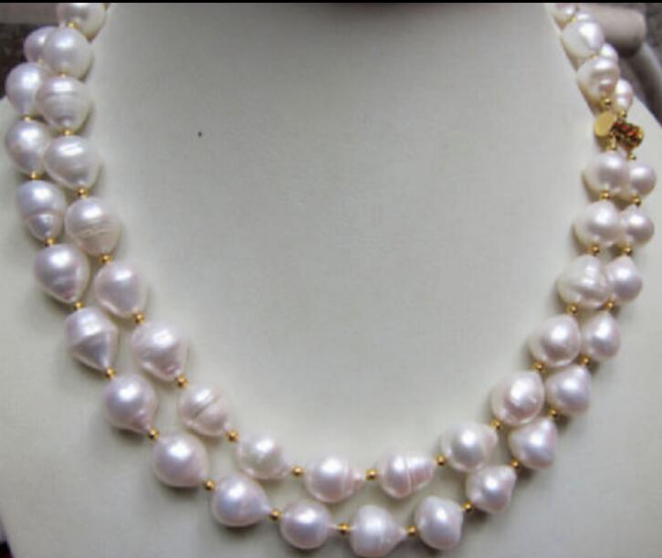 

2row 11-13mm natural white Australian pearl necklace 18-19" Yellow clasp