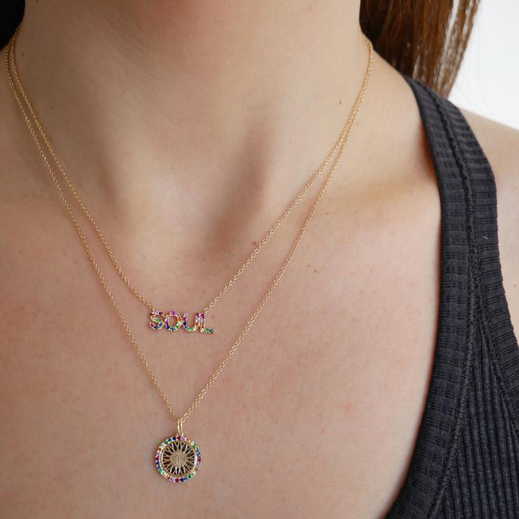 

customize rainbow cz mix color cubic zirconia soul letter 925 sterling silver letter necklace