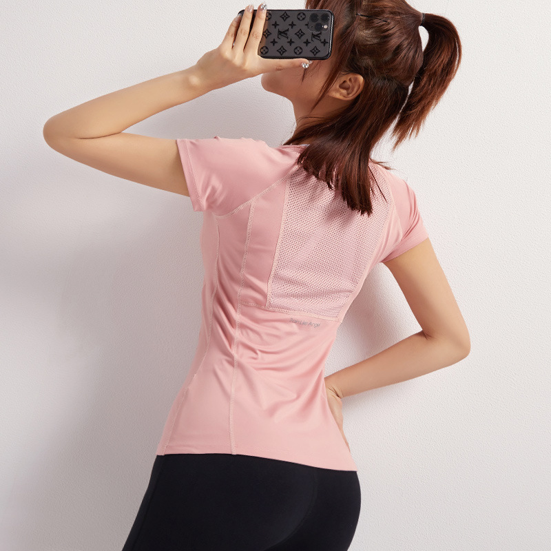 

Back Mesh Short Sleeve T Shirt Sport Top Sports Shirts Fitness Yoga Top Womens Gym Shirt Workout Clothes Tracksuit