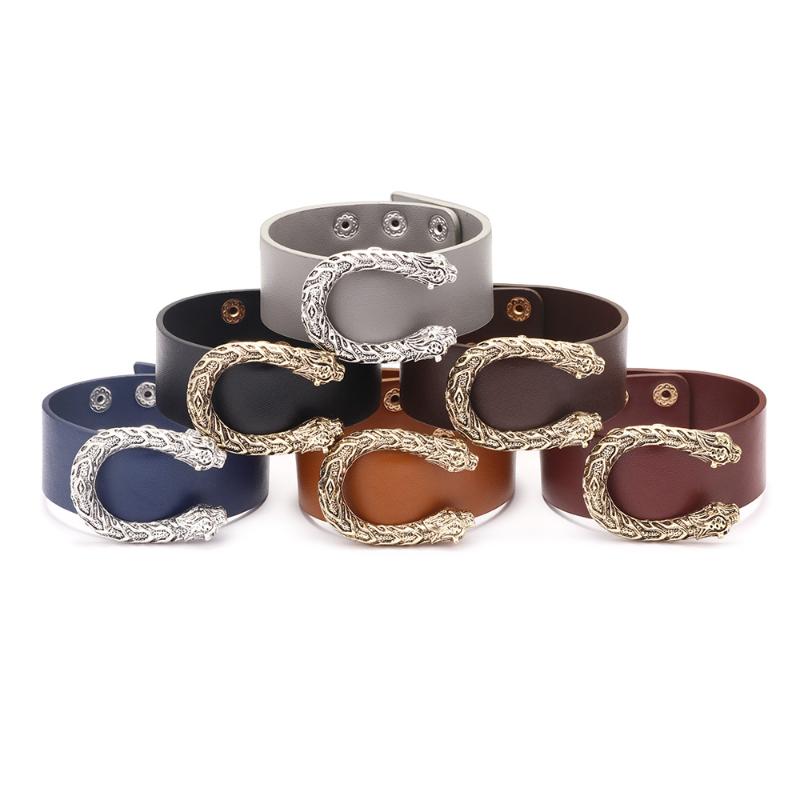 

2020 New Personality Leopard Head U Shaped Bracelet Trend Women Wide Leather Bangle Simple High Street Animal Jewelry